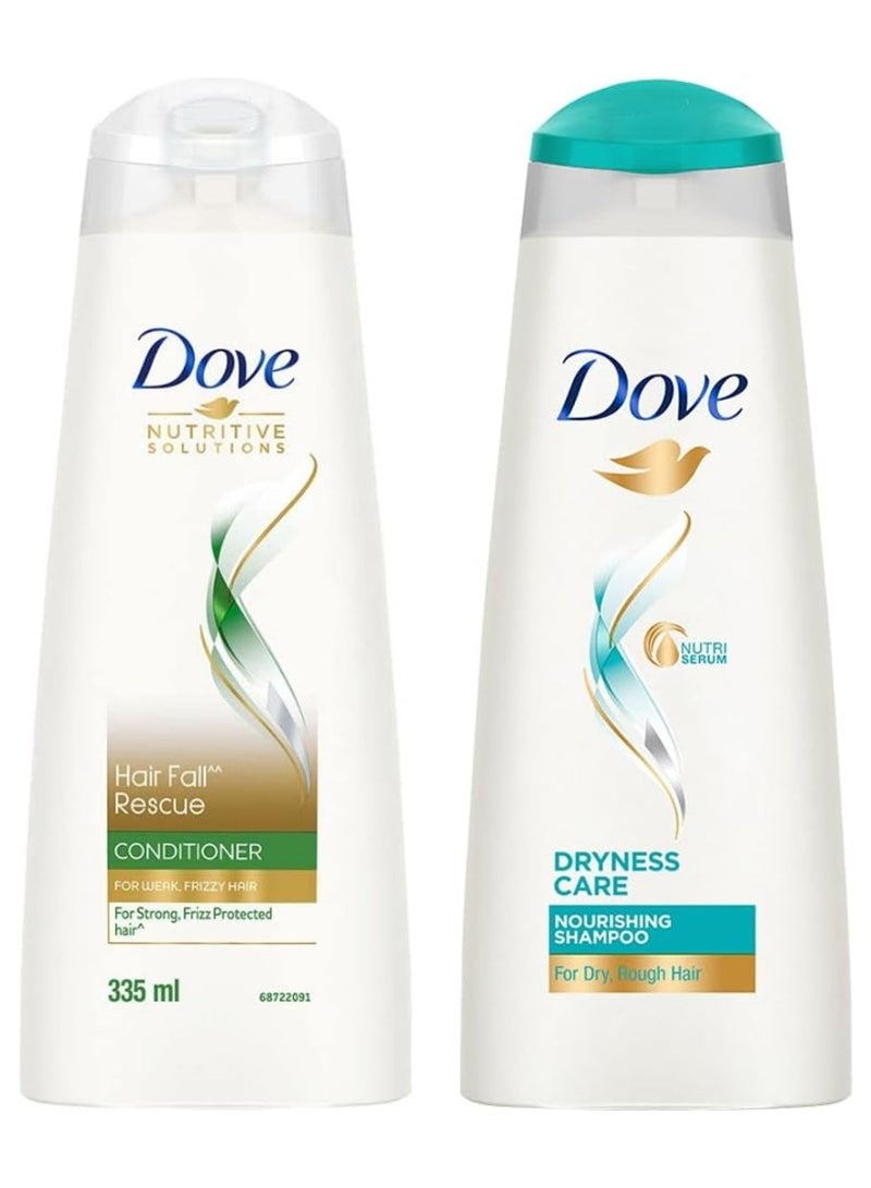 Dove Hair Fall Rescue Conditioner 335 ml & Dove Dryness Care Shampoo 340 ml, With Pro-Moisture Complex for Dry Hair & Scalp, Gives Soft, Smooth, Damage Free Hair - Daily Shampoo for Men & Women - Image 1